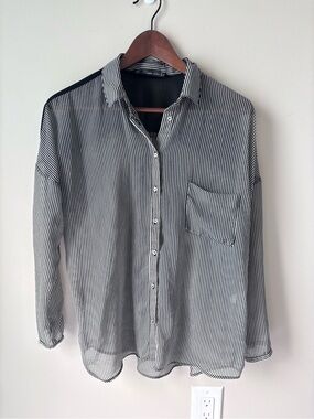 Zara Black and White Vertical-Stripe Button Shirt